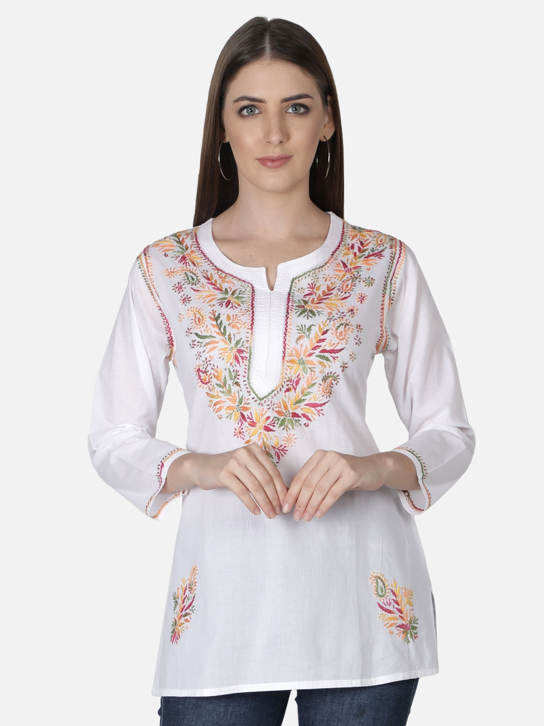 White-Cotton-Lucknowi-Chikankari-Short-Top