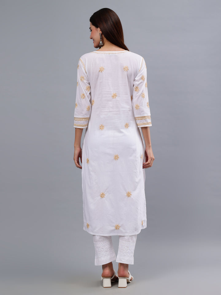 White Cotton Embroidered Lucknowi Chikankari Kurta