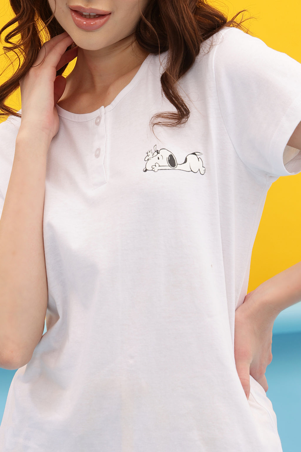 White-Cotton-Peanuts-Snoopy-Print-T-Shirt-&-Shorts-Set