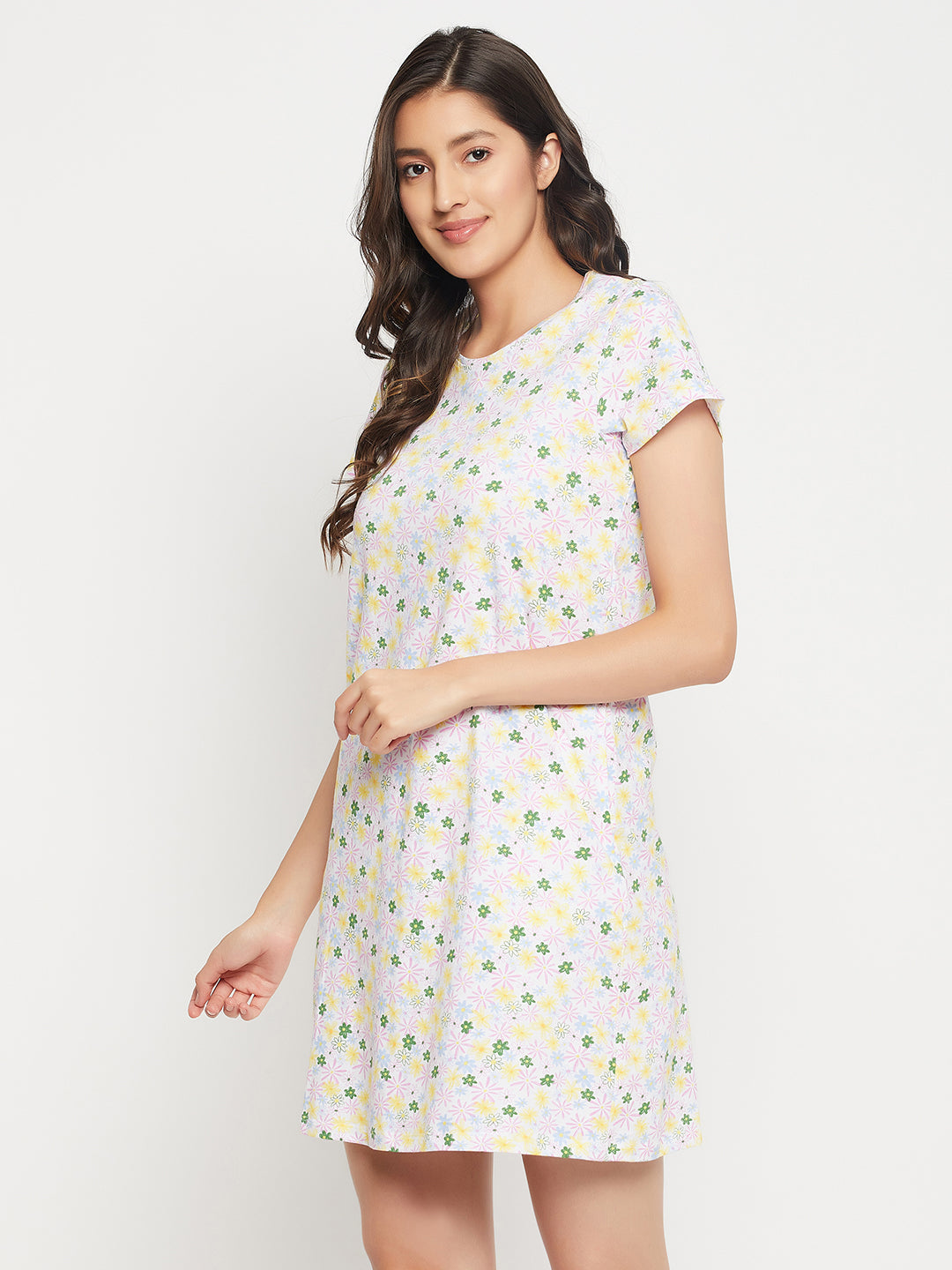 White-Cotton-Pretty-Florals-Short-Night-Dress