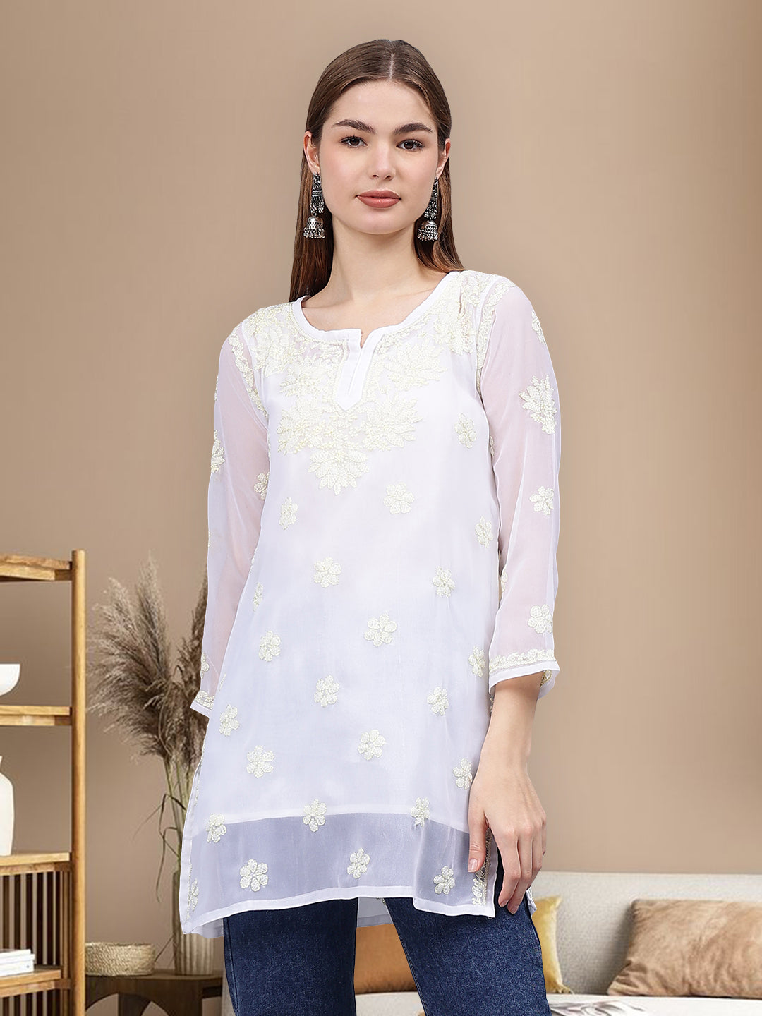 White-Georgette-Chikankari-Tunic-With-Slip