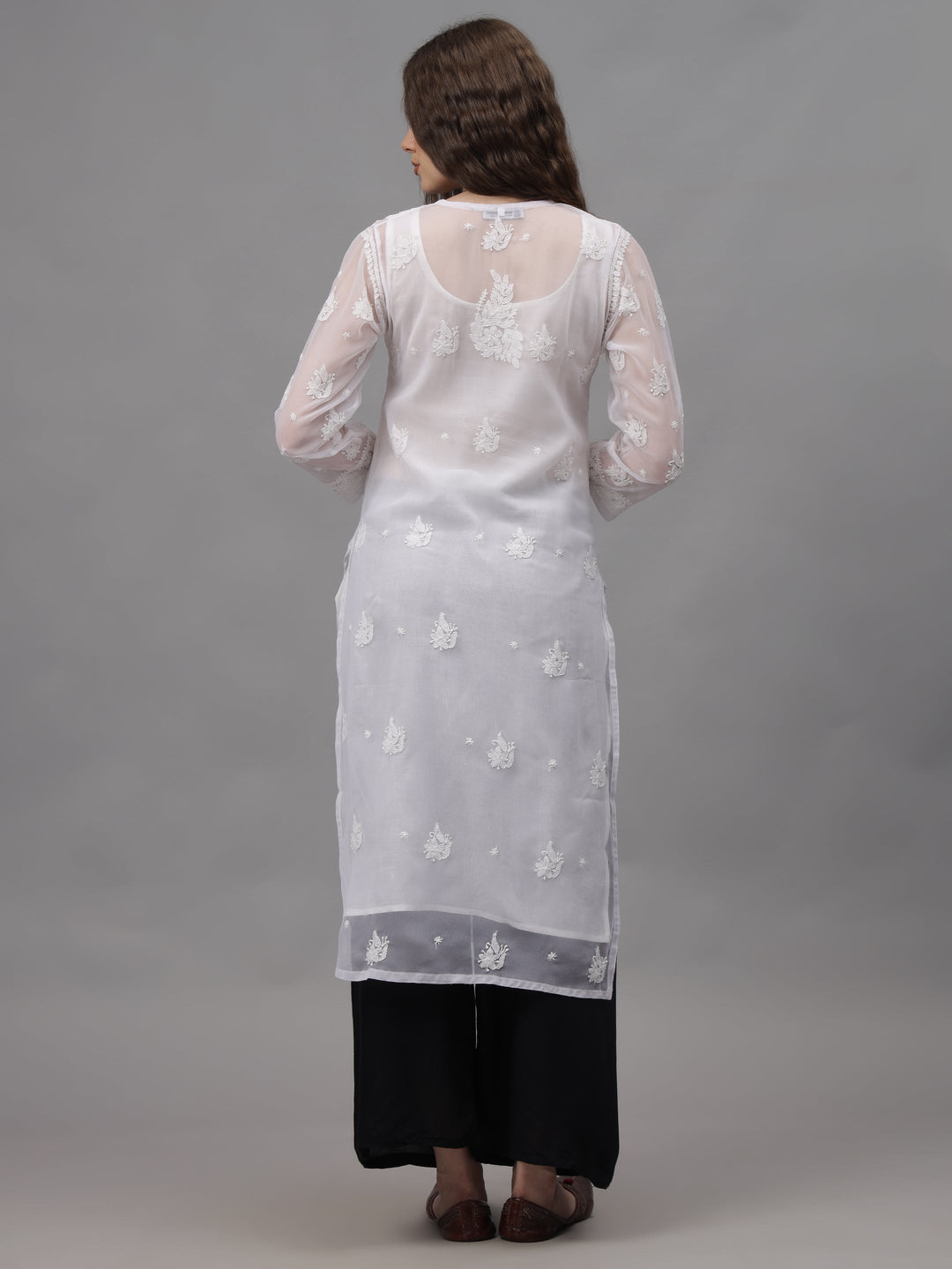 White-Georgette-Embroidered-Chikankari-Kurti-With-Slip