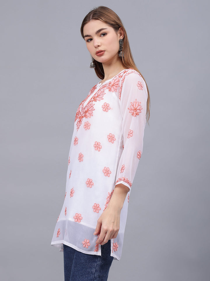 White-Georgette-Embroidered-Chikankari-Tunic-With-Slip