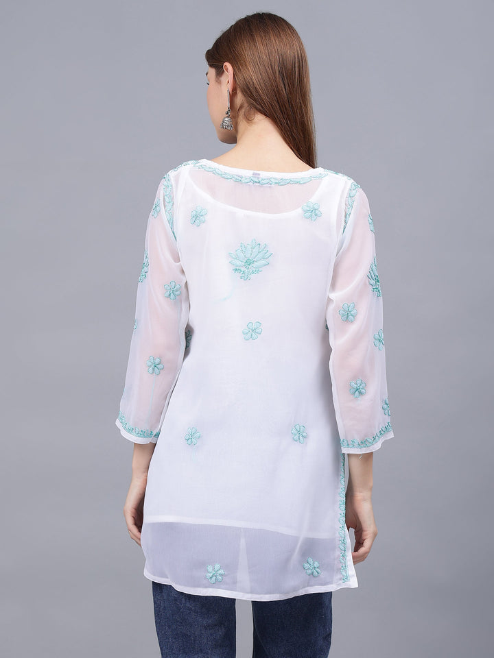 White-Georgette-Embroidery-Chikankari-Tunic-With-Slip