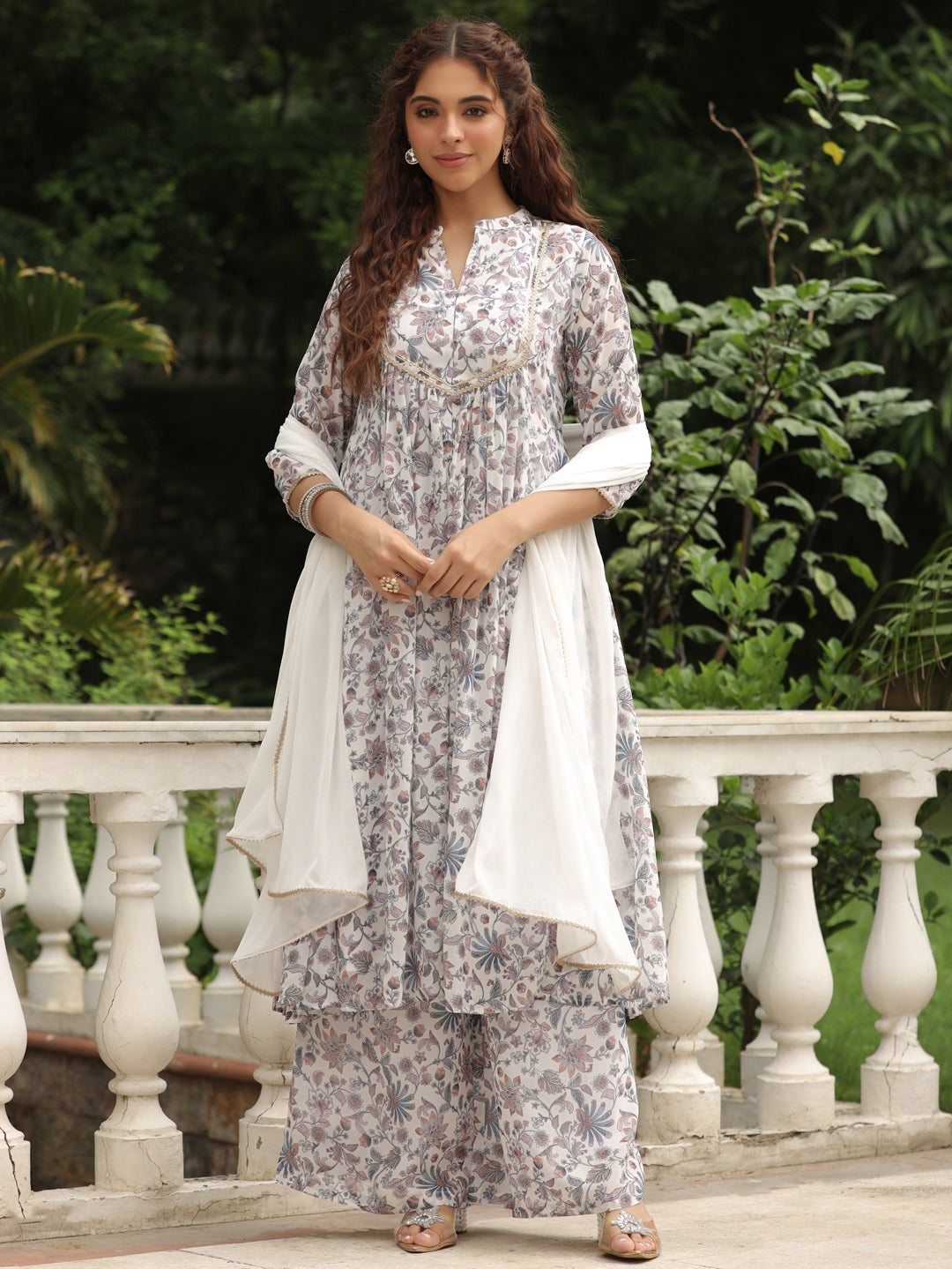 White-Georgette-Floral-Print-3-Piece-Kurta-Set