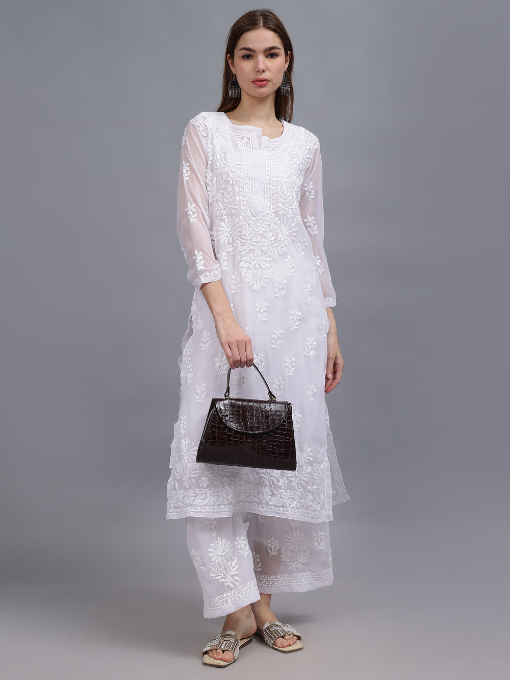 White-Georgette-Ghaspatti-Chikankari-2-Piece-Kurta-Set