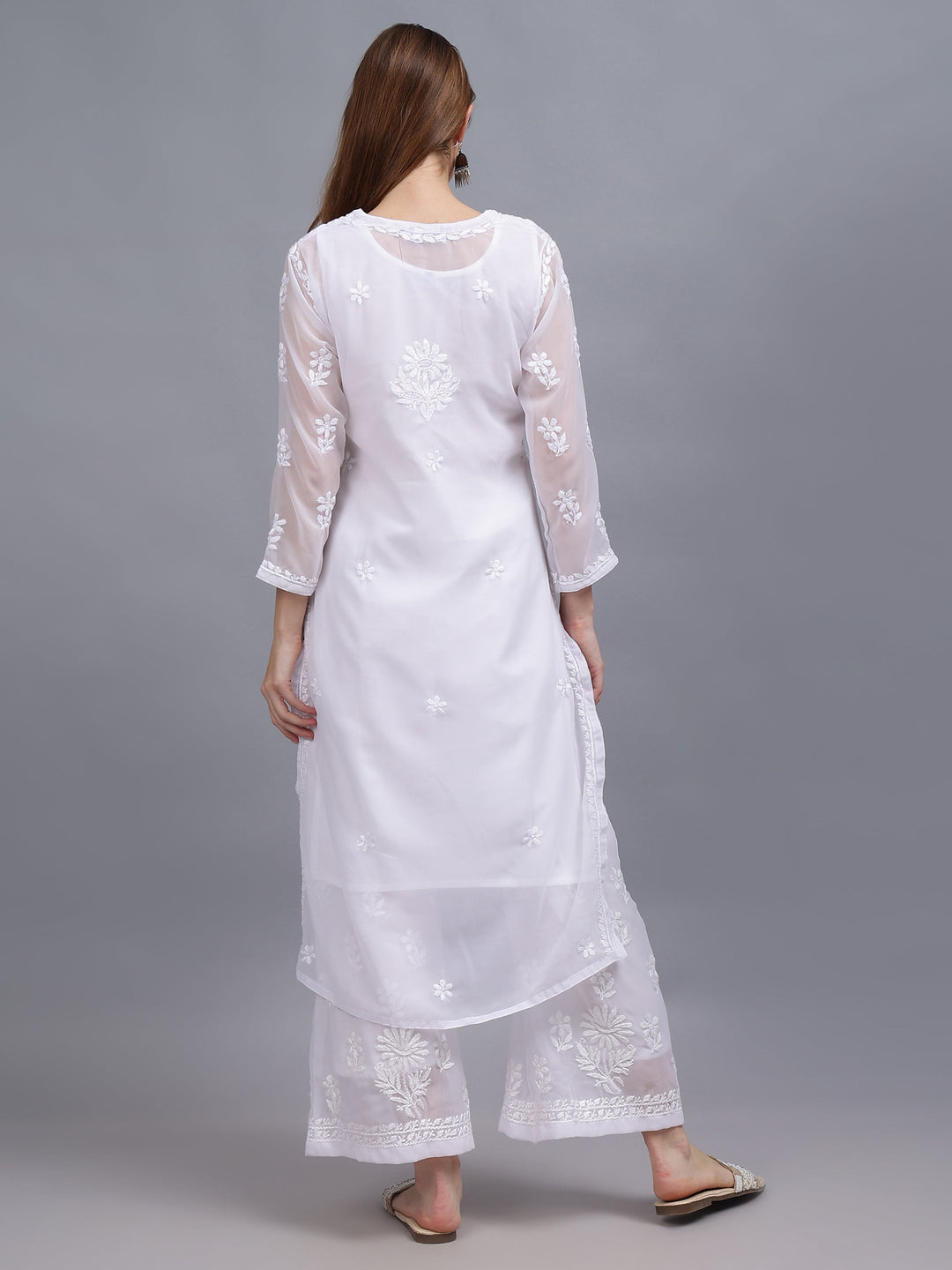 White-Georgette-Ghaspatti-Chikankari-2-Piece-Kurta-Set