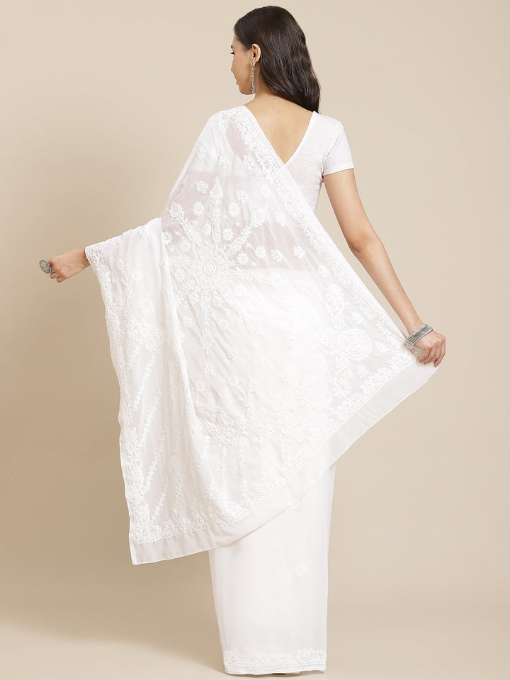 White-Georgette-Hand-Embroidered-Chikankari-Saree