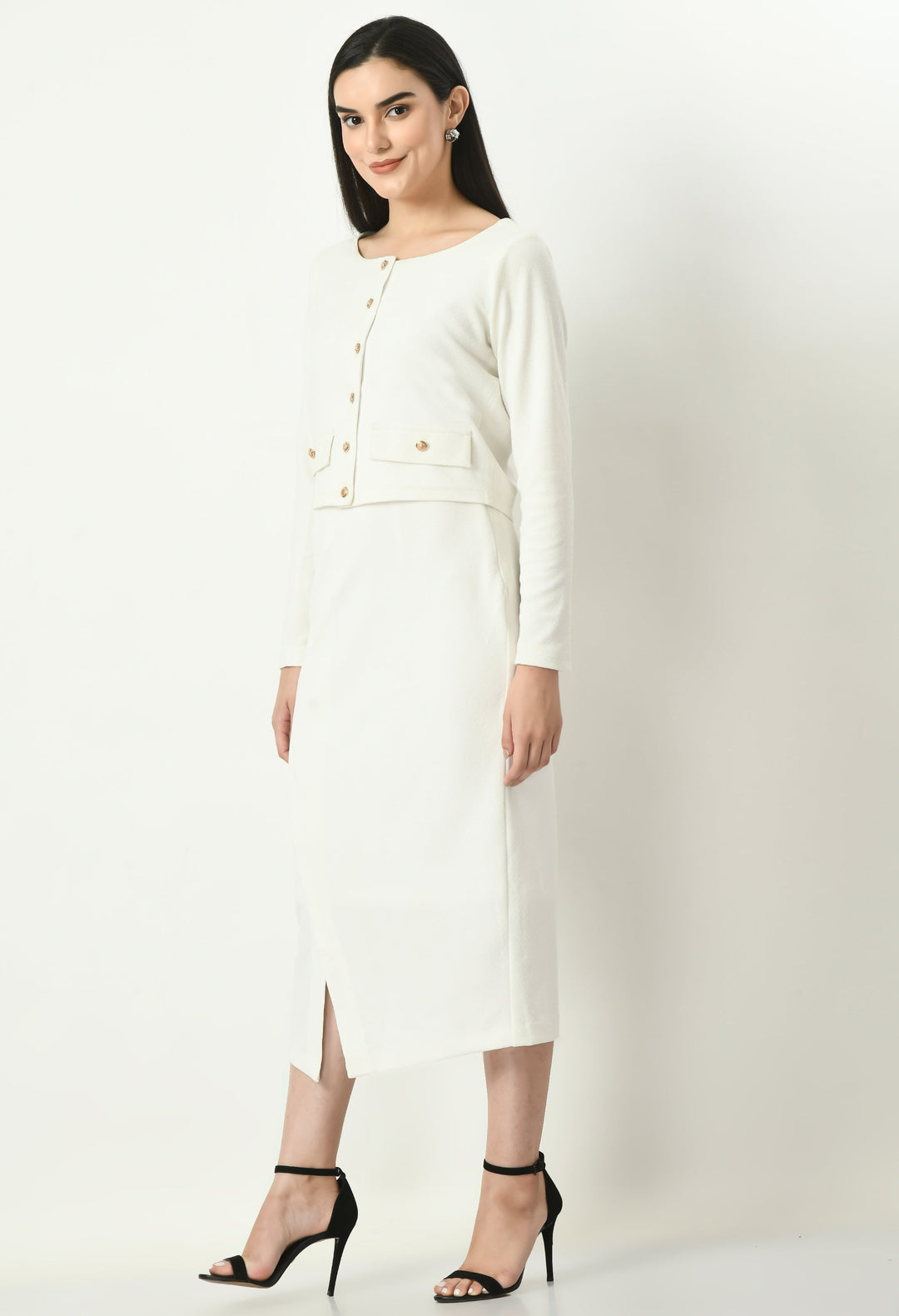 White-Invincible-Crop-Blazer-Top-With-Front-Slit-Midi-Skirt