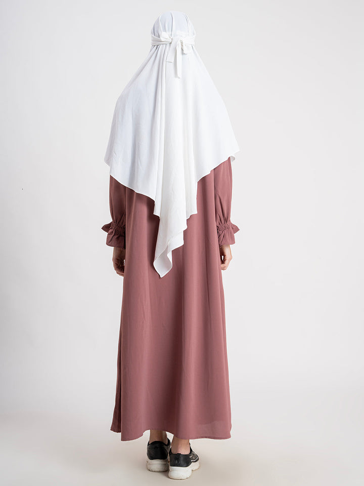 White Khimar with Brown Abaya CYK Fabric Plain Khimar Set