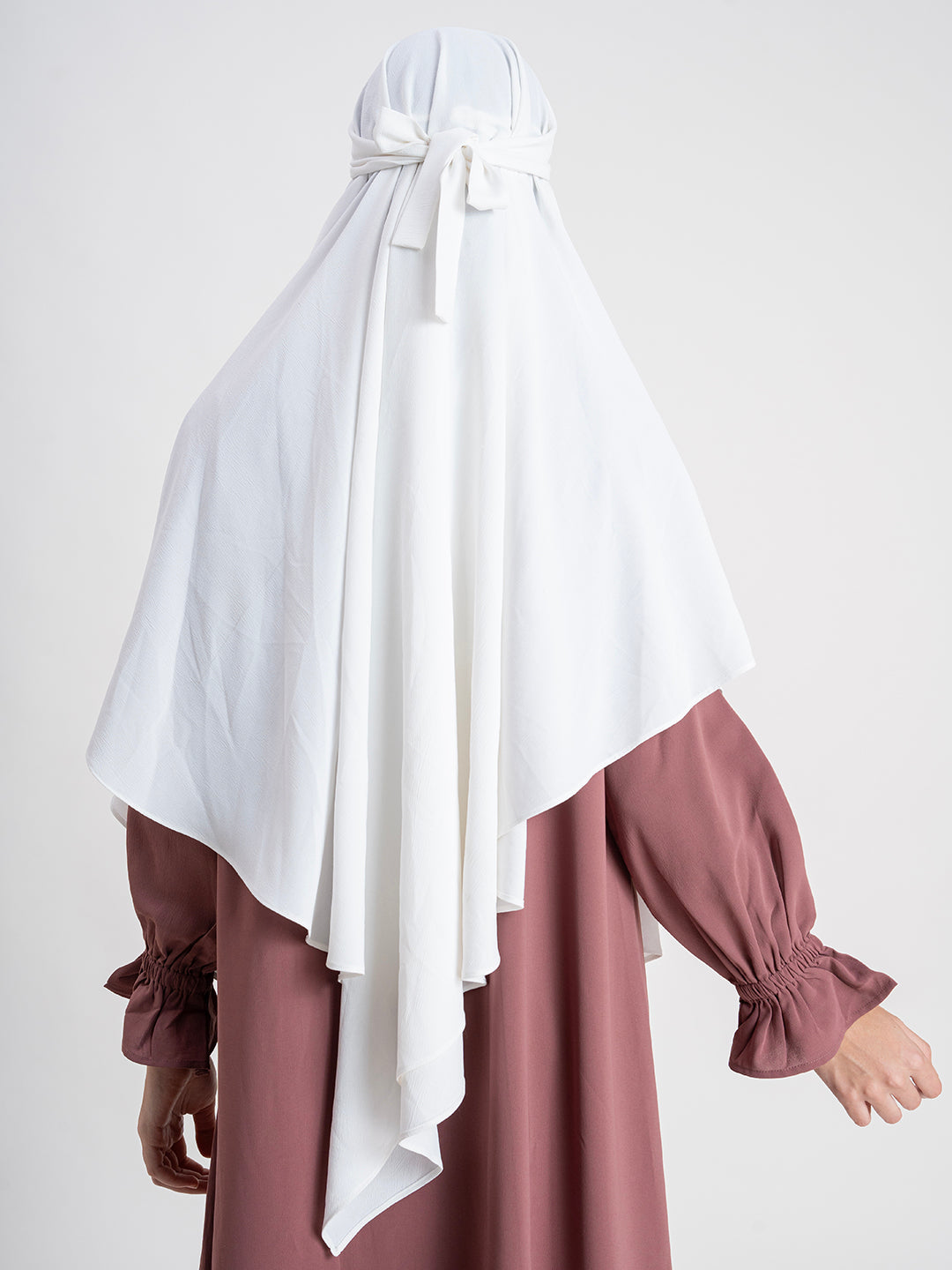 White Khimar with Brown Abaya CYK Fabric Plain Khimar Set