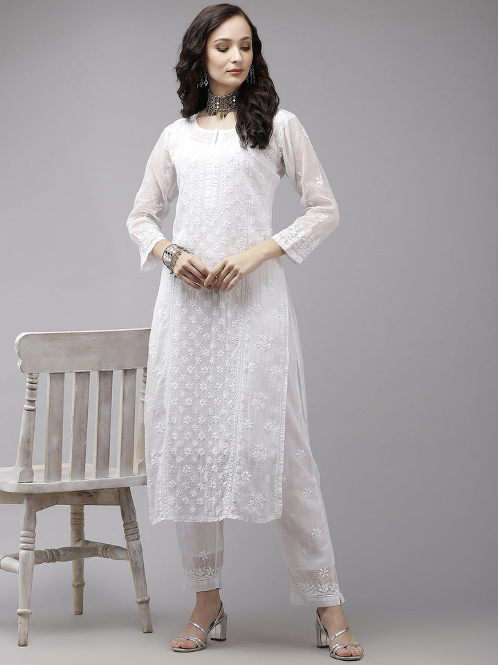 White-Kota-Embroidered-Chikankari-2-Piece-Kurta-Set