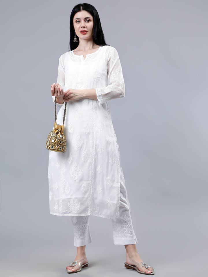 White-Kota-Embroidered-Chikankari-Kurti-With-Ineer-Slip