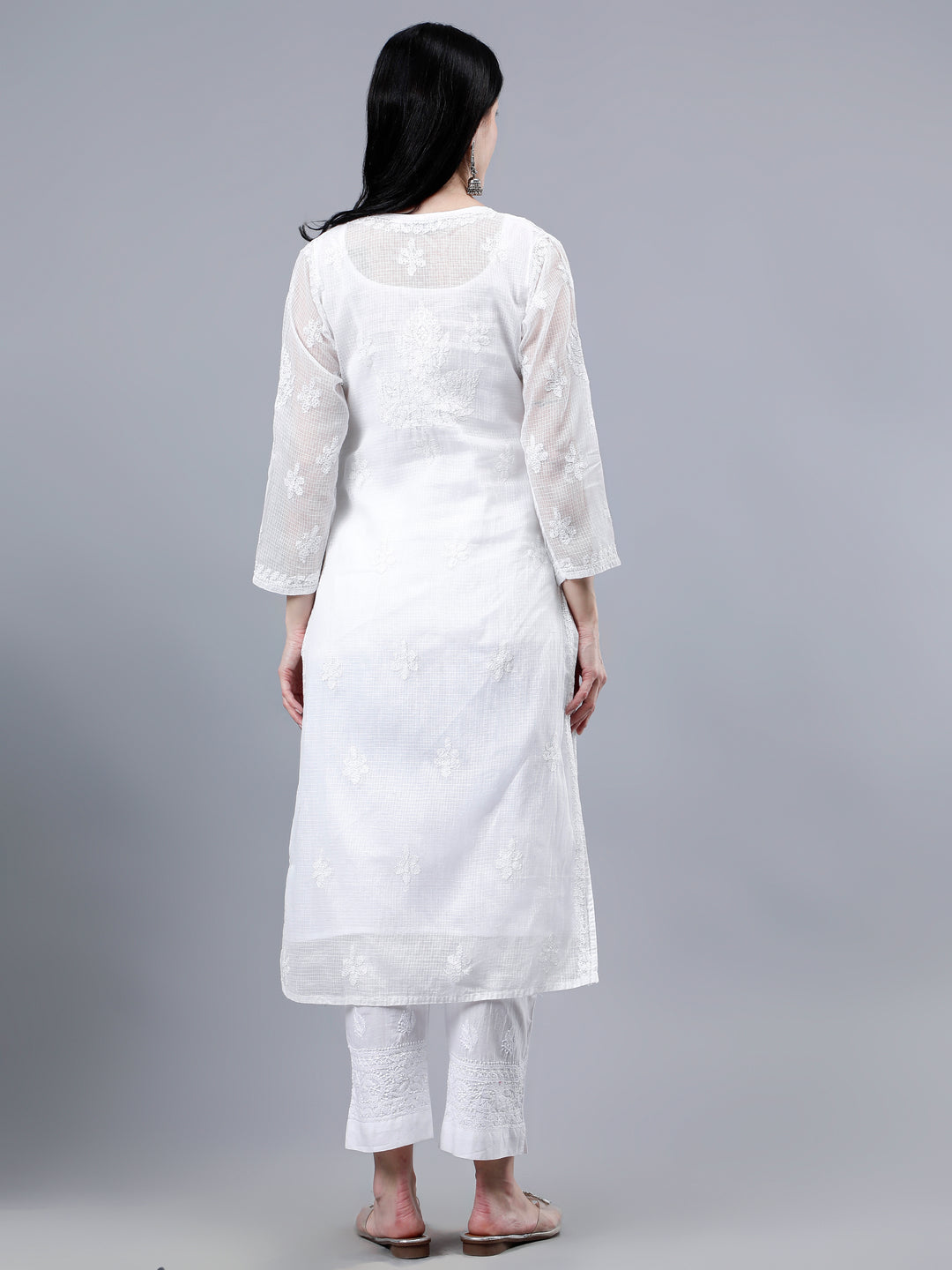 White Kota Embroidered Chikankari Kurti With Inner Slip