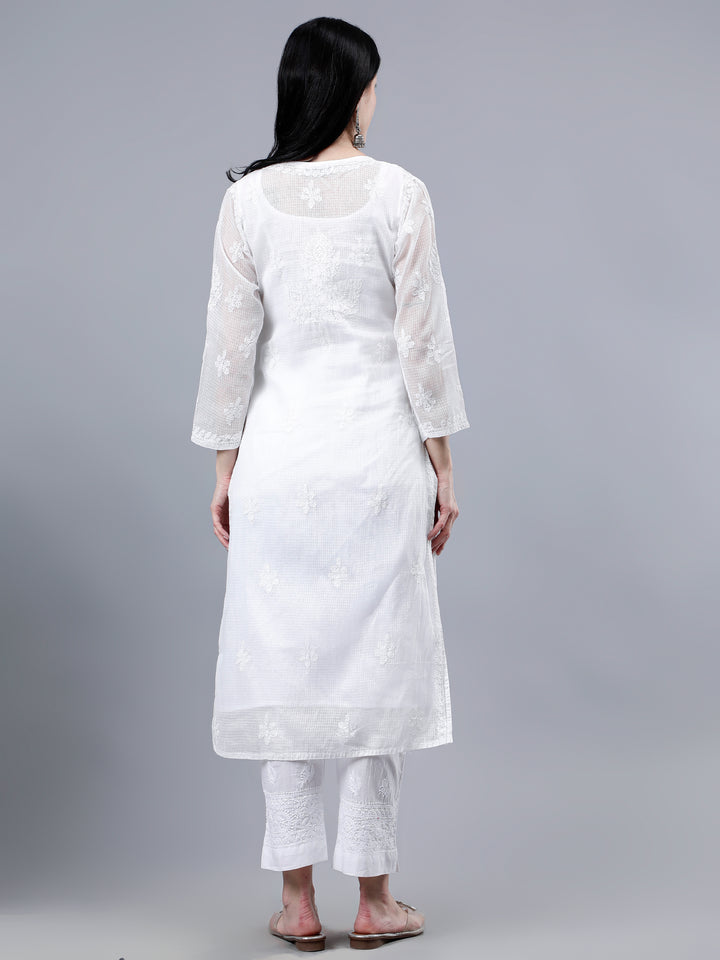 White Kota Embroidered Chikankari Kurti With Inner Slip