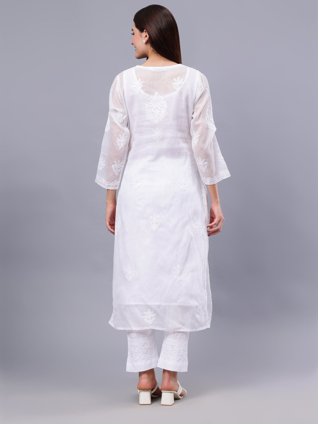 White-Kota-Embroidered-Chikankari-Kurti-With-Slip