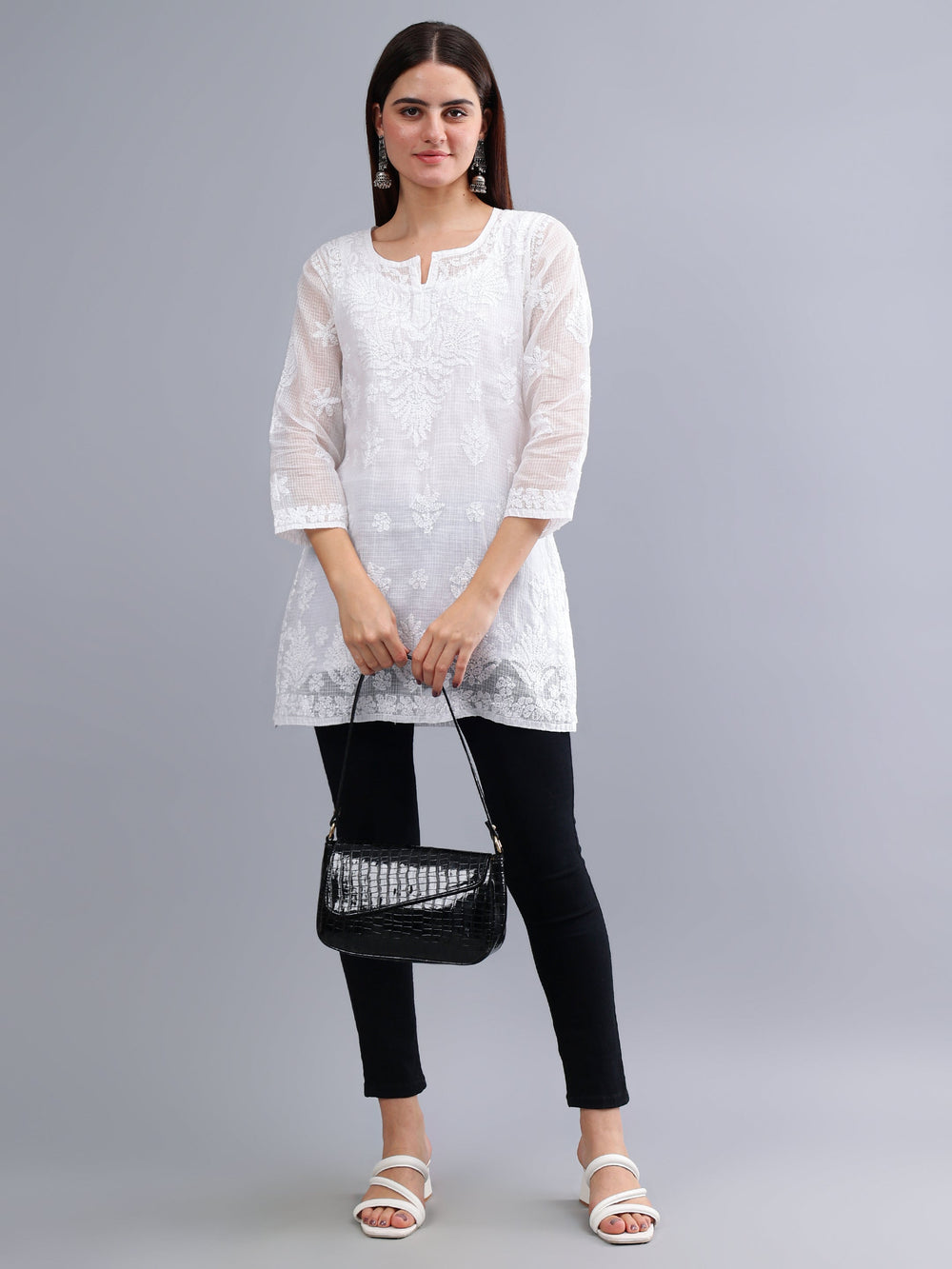 White-Kota-Embroidered-Chikankari-Short-Tunic-with-Slip