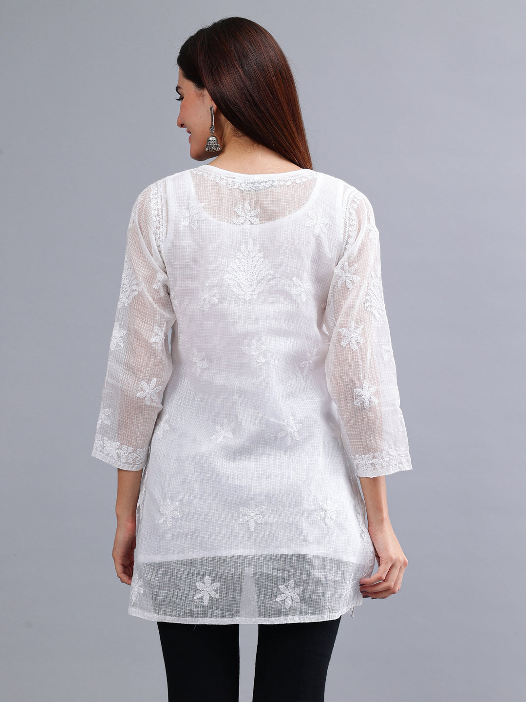 White-Kota-Embroidered-Chikankari-Short-Tunic-with-Slip