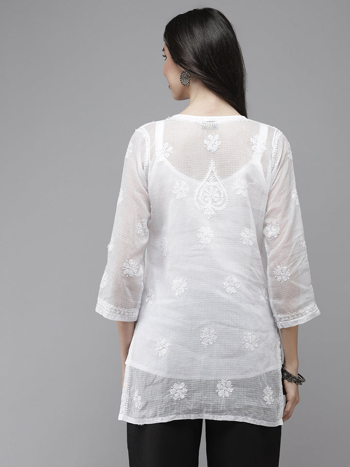 White Original Kota Chikankari Tunic With Slip