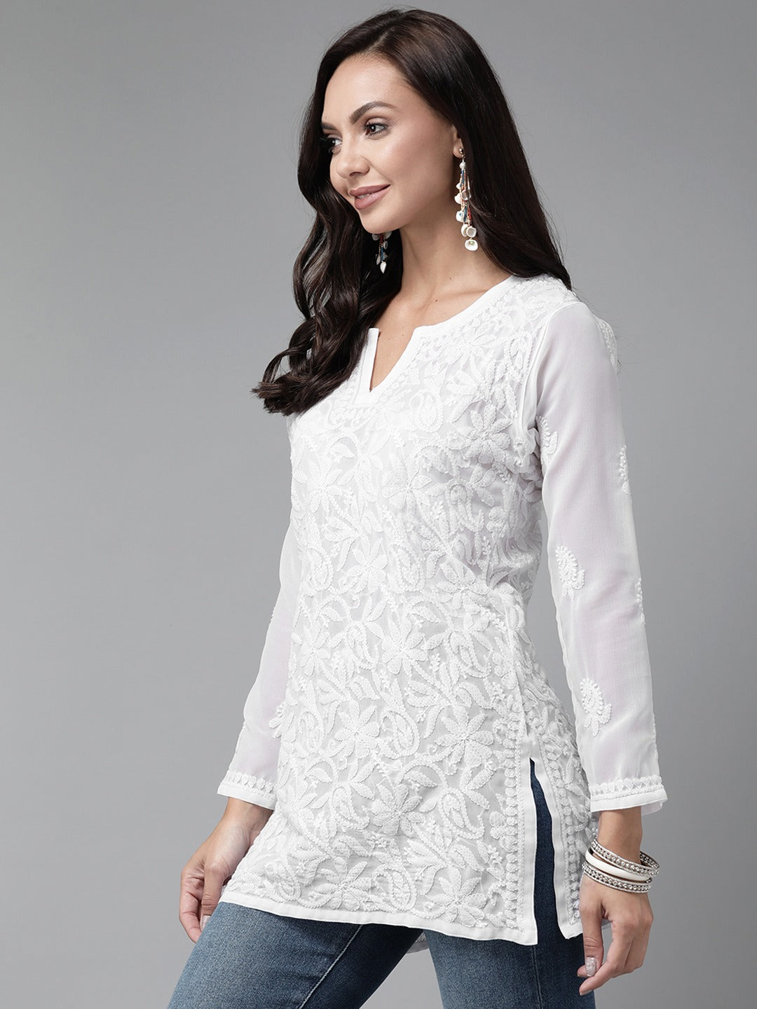 White-Poly-Georgette-Embroidered-Chikankari-Kurti