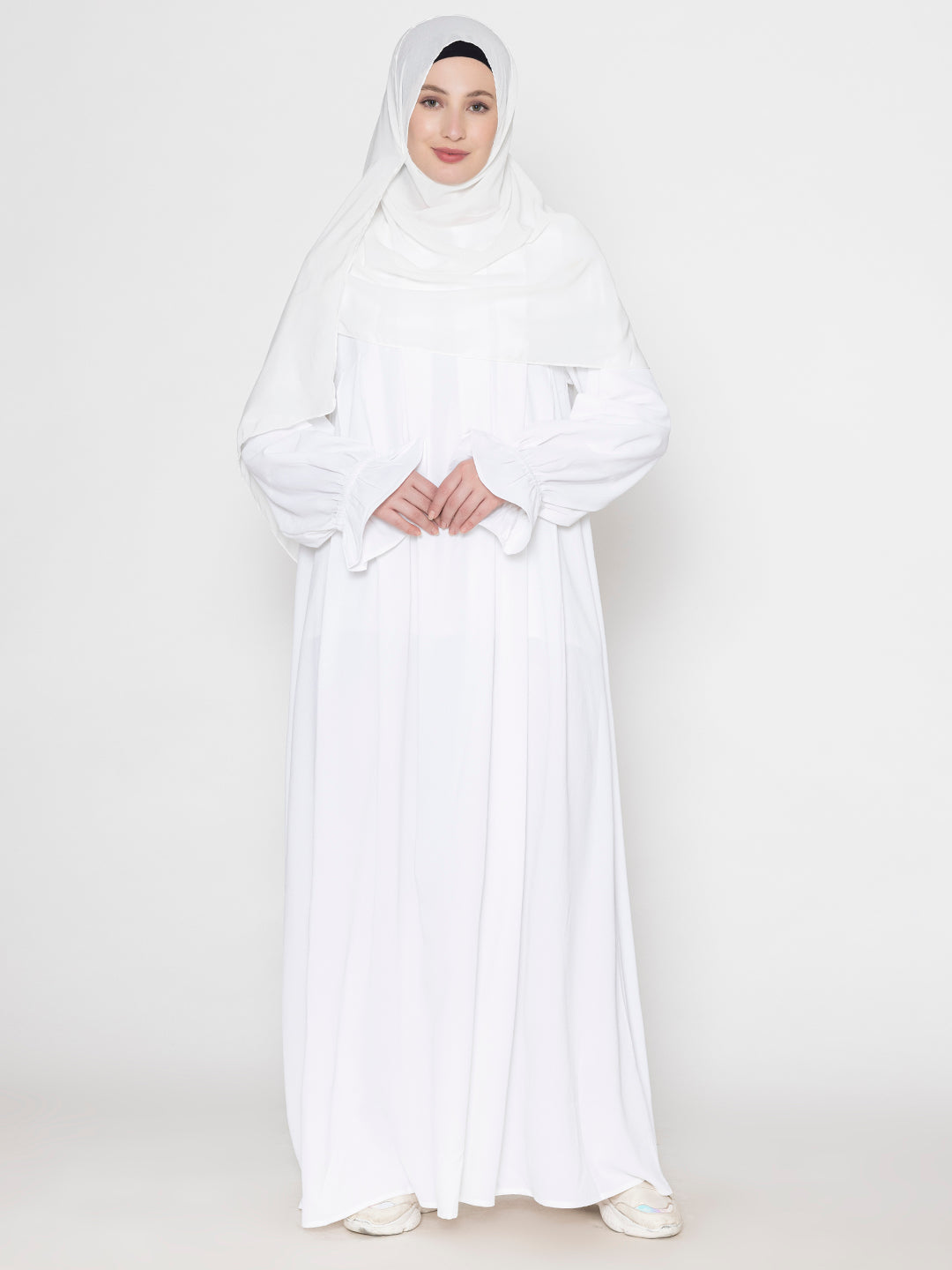 White-Polyester-Front-Pleated-Crickeled-Abaya