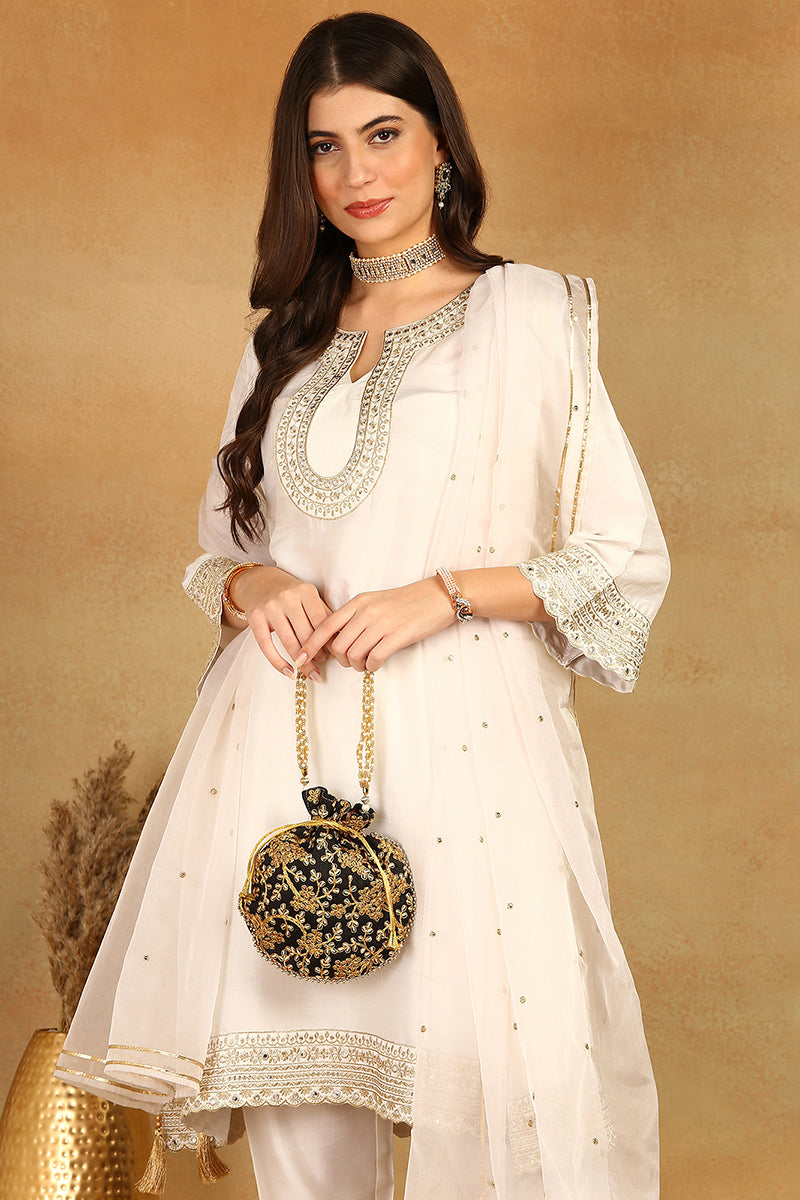 ZERESOUQ-White-Silk-Blend-Solid-Embroidered-A-Line-3-Piece-Kurta-Set