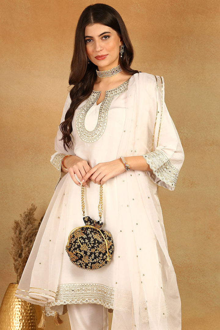 ZERESOUQ-White-Silk-Blend-Solid-Embroidered-A-Line-3-Piece-Kurta-Set