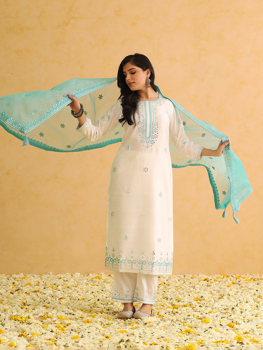 White-Silk-Blend-Solid-Embroidery-Straight-3-Piece-Kurta-Set