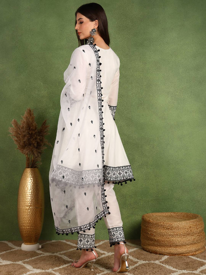 White-Silk-Blend-Thread-Work-A-Line-3-Piece-Kurta-Set