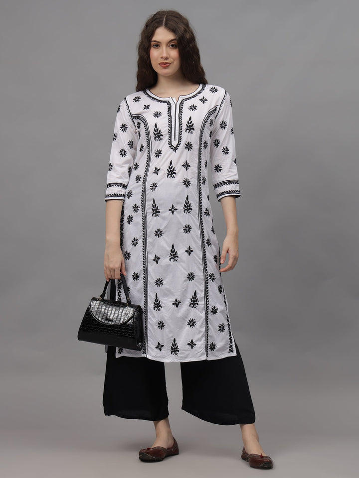 White-&-Black-Cotton-Embroidered-Chikankari-Kurta