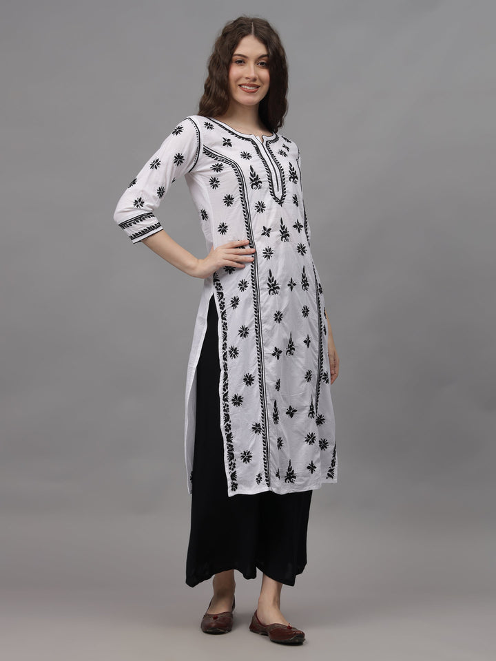 White-&-Black-Cotton-Embroidered-Chikankari-Kurta