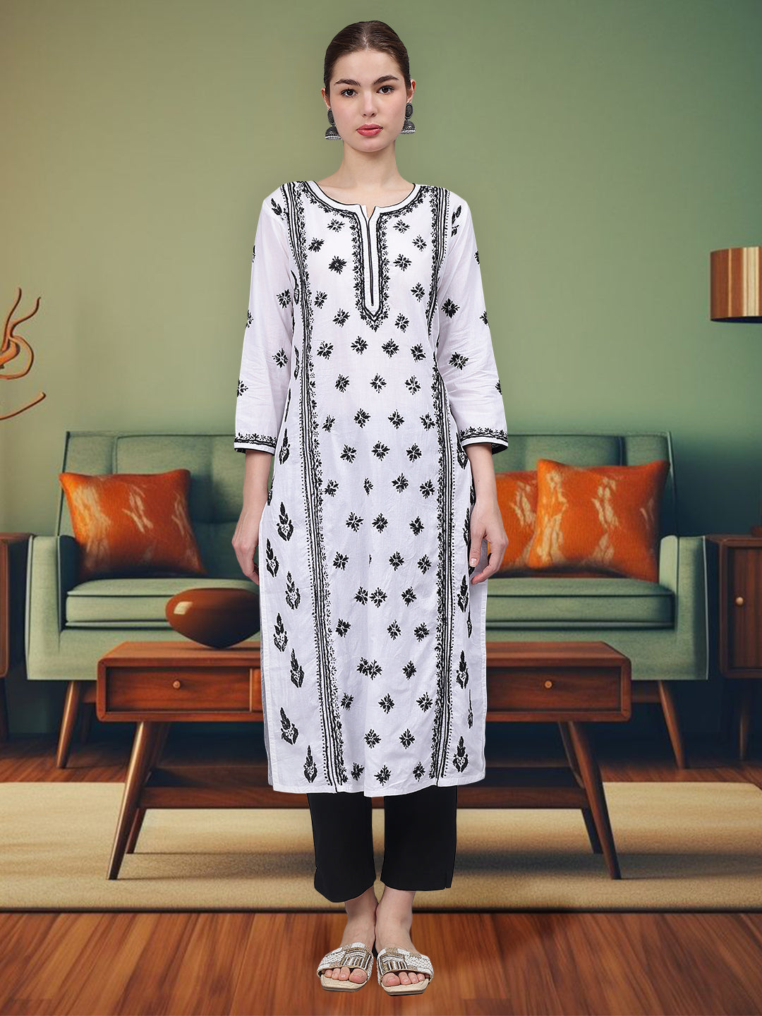 White-&-Black-Cotton-Hand-Embroidered-Chikankari-Kurti