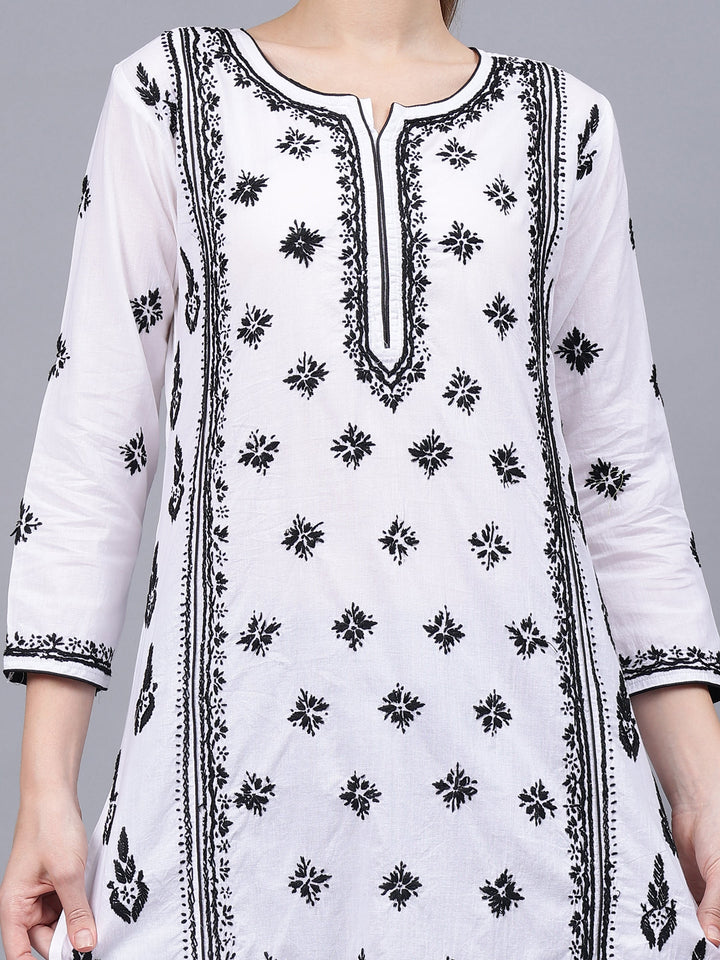 White-&-Black-Cotton-Hand-Embroidered-Chikankari-Kurti