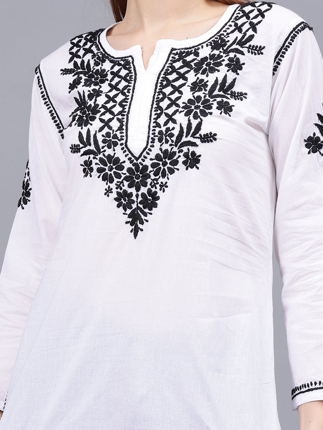 White-&-Black-Cotton-Hand-Embroidered-Chikankari-Tunic