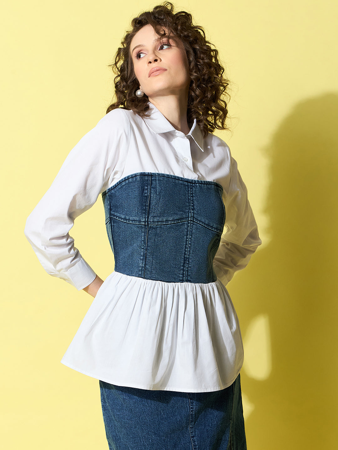 White-&-Blue-Polyester-Lycra-Cotton-Shirt-With-Attached-Corset