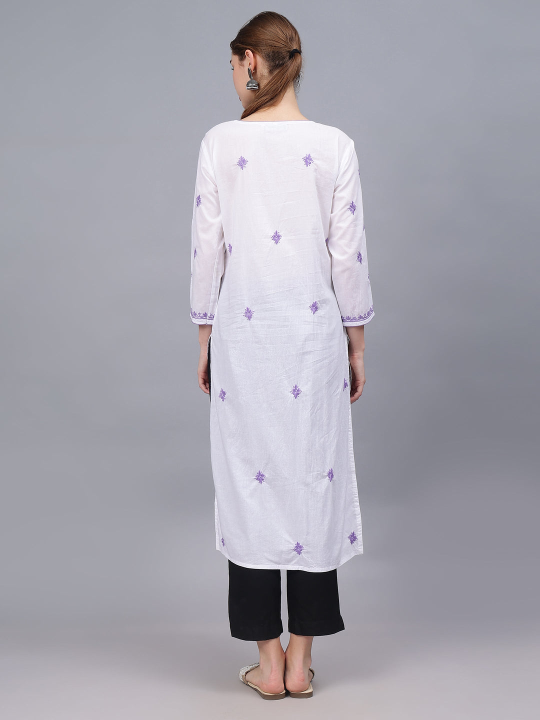 White-&-Mauve-Cotton-Embroidered-Chikankari-Kurta