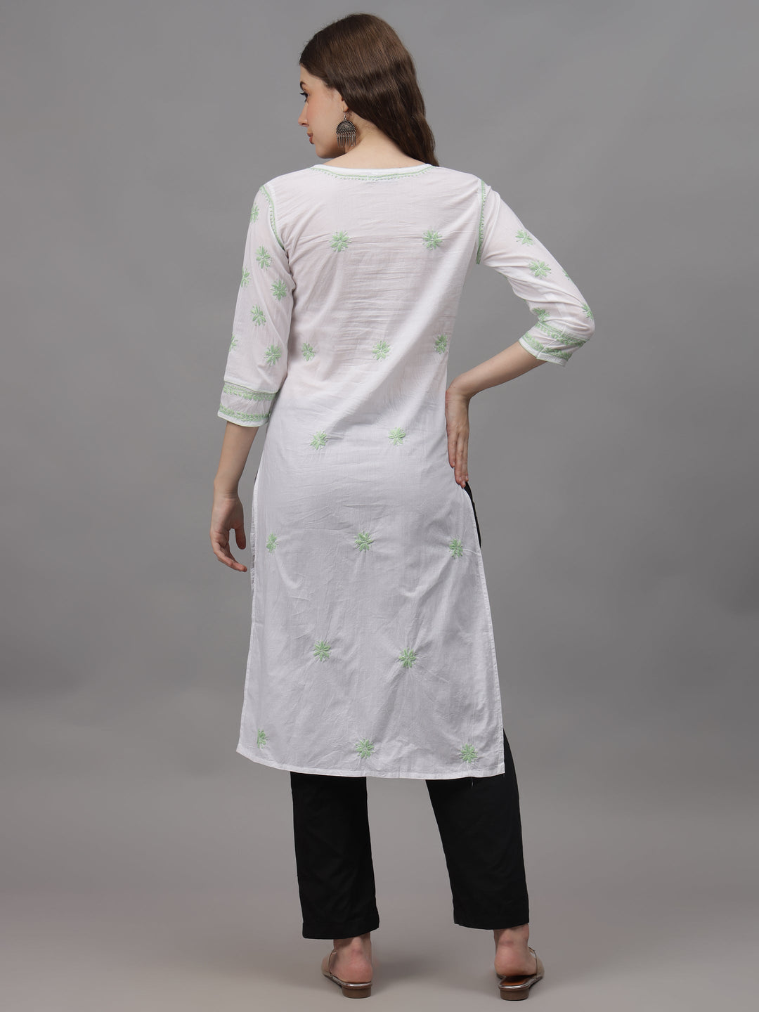 White-&-Peach-Cotton-Embroidered-Chikankari-Kurti