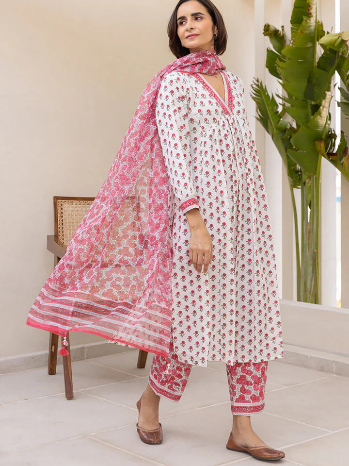 ZERESOUQ-White-&-Pink-Viscose-Rayon-Printed-3-Piece-Kurta-Sets