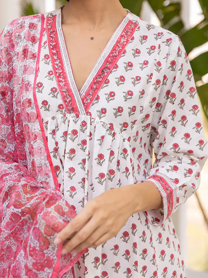 ZERESOUQ-White-&-Pink-Viscose-Rayon-Printed-3-Piece-Kurta-Sets