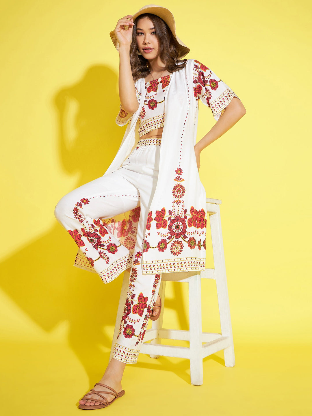 White-&-Red-Rayon-Shrug,-Inner-&-Trouser-3-Piece-Co-Ord-Set