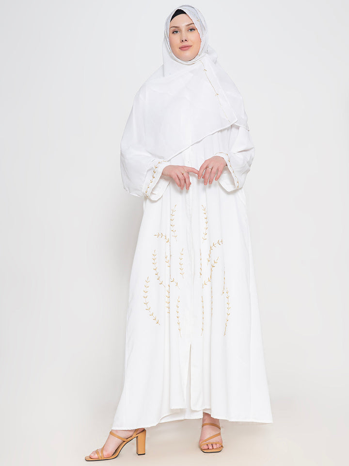 White-100%-Polyester-Embroidered-Abaya-With-Scarf