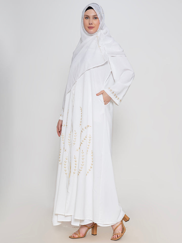 White-100%-Polyester-Embroidered-Abaya-With-Scarf