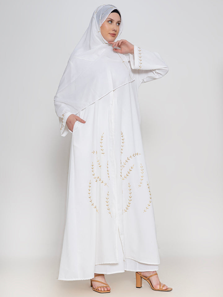 White-100%-Polyester-Embroidered-Abaya-With-Scarf
