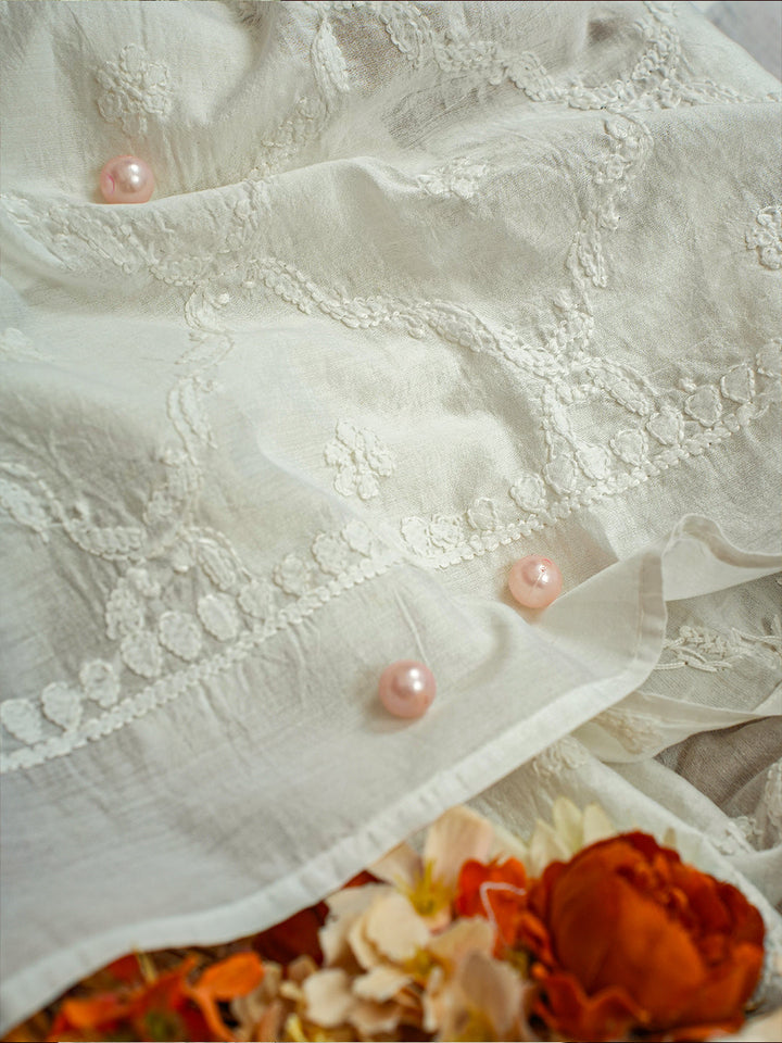 White-Chanderi-Hand-Embroidered-Lucknowi-Stole