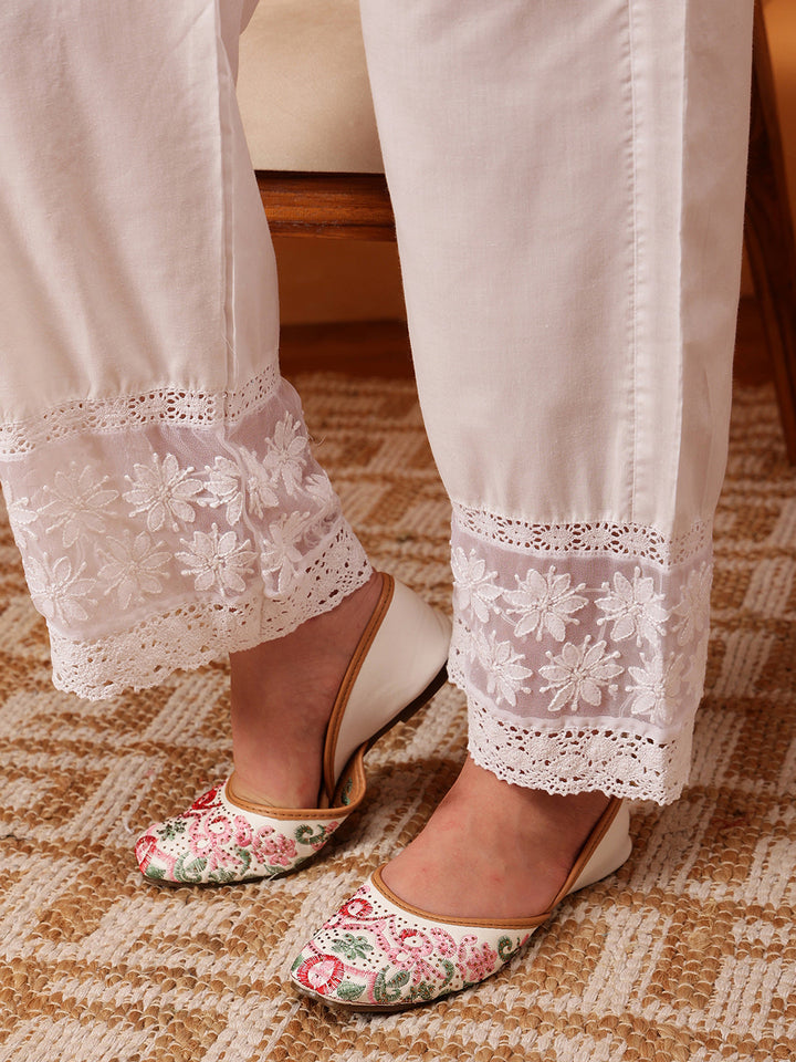White Cotton 100% Original Chikankari Palazzos