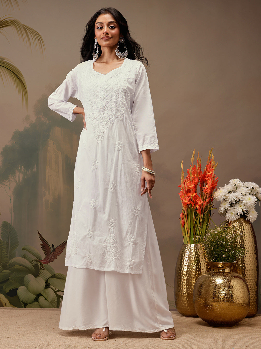 Off-White-Cotton-Embroidered-Lucknowi-Chikankari-Kurta-Only