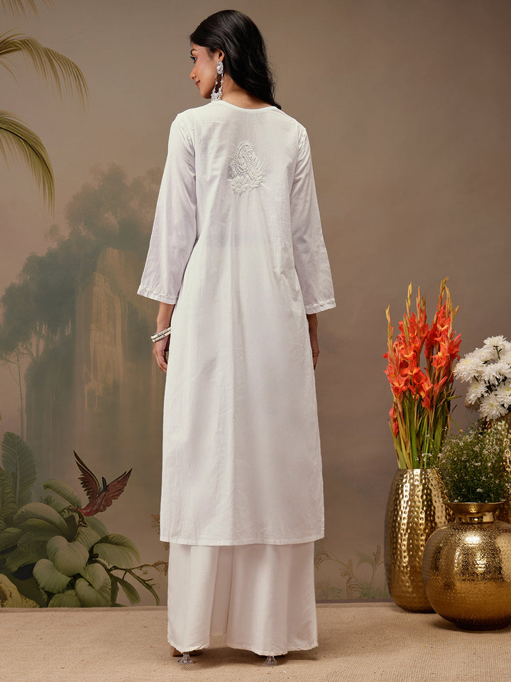 Off-White-Cotton-Embroidered-Lucknowi-Chikankari-Kurta-Only
