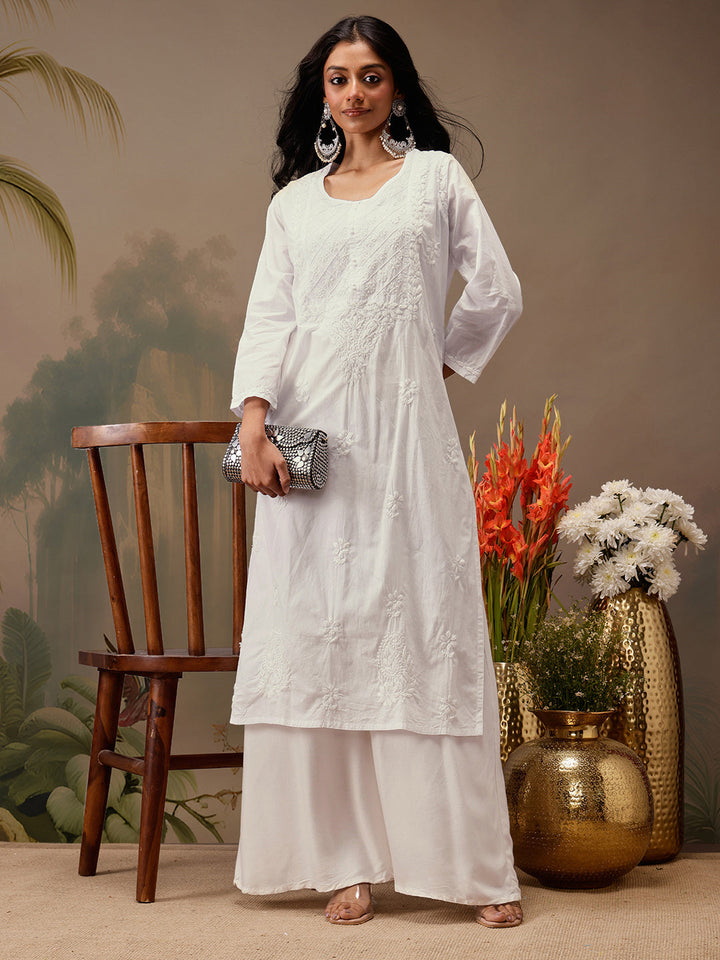 Off-White-Cotton-Embroidered-Lucknowi-Chikankari-Kurta-Only