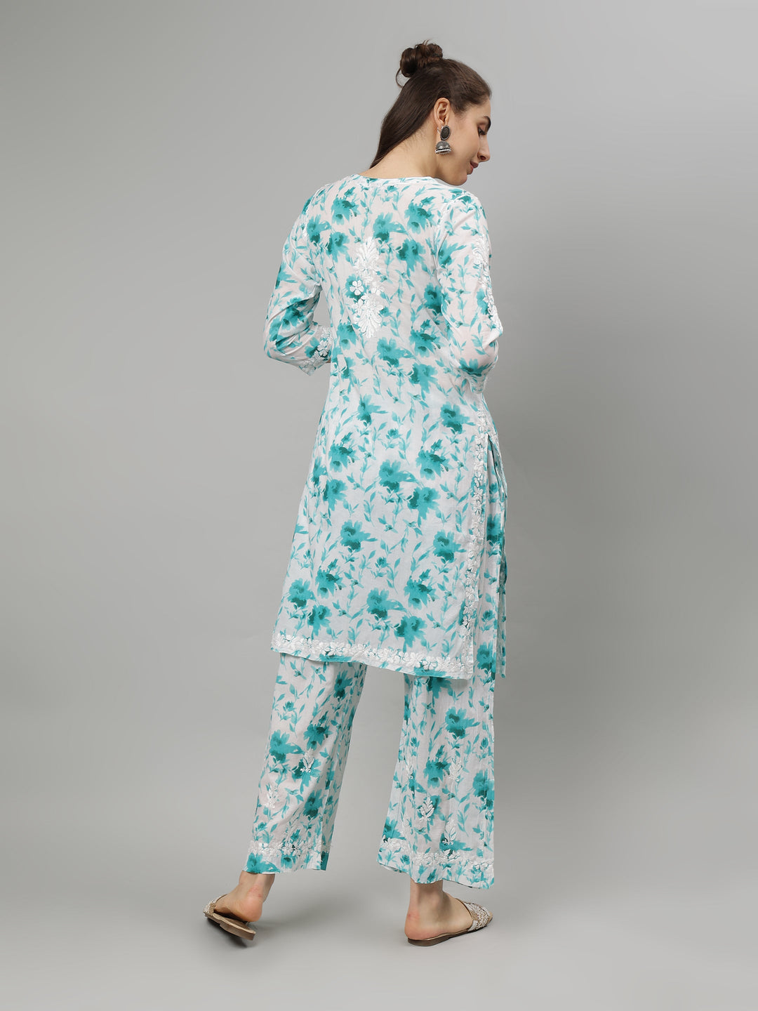 White-Cotton-Lucknowi-Chikankari-Kurta-with-Pant-Set