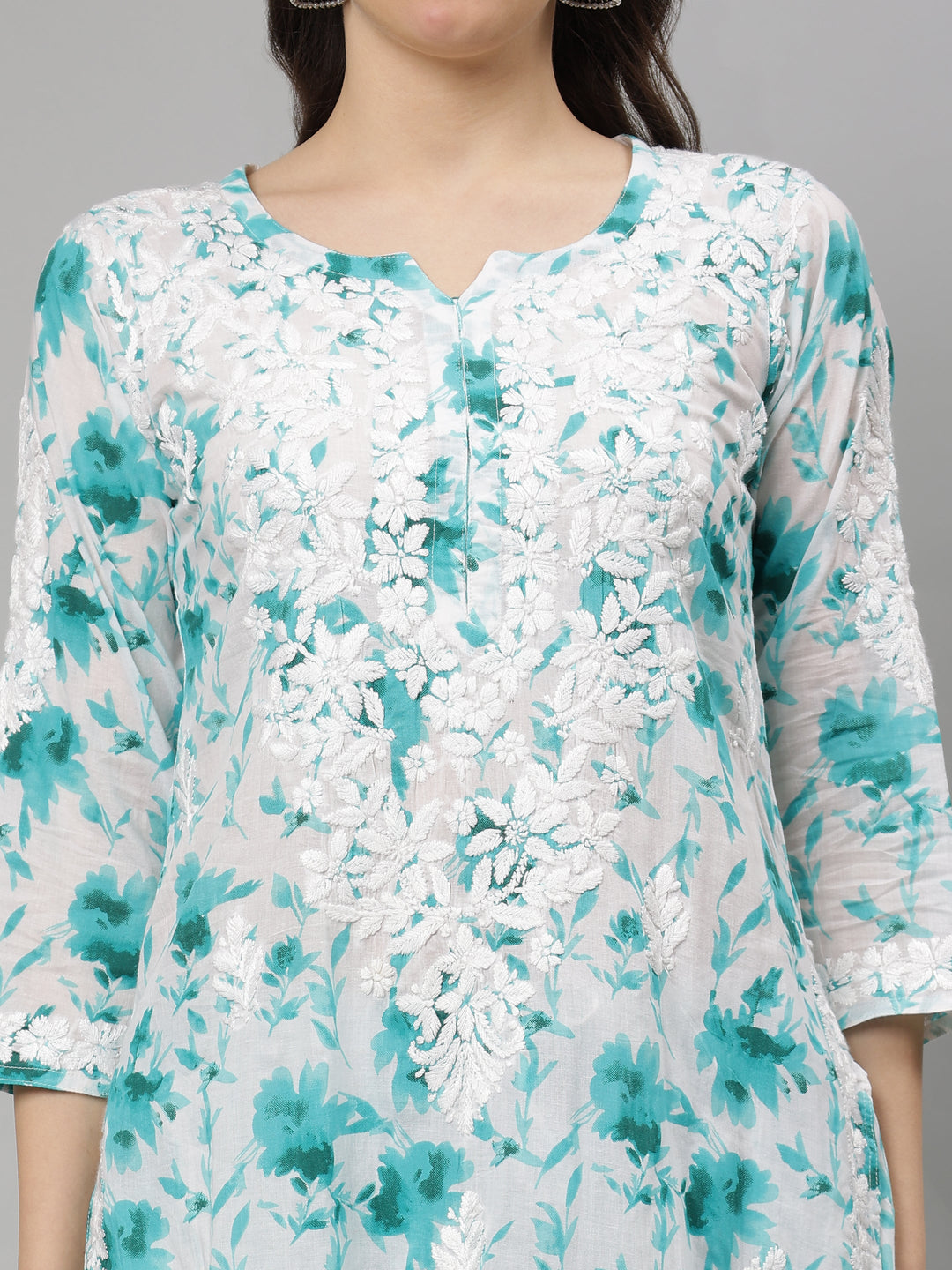 White-Cotton-Lucknowi-Chikankari-Kurta-with-Pant-Set